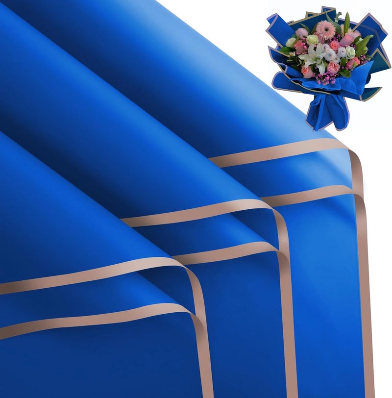 FUHITIM 20 Sheets Flower Wrapping Paper - Waterproof Floral Gift Packaging Paper for DIY Crafts，Florist Supplies Packaging Paper for Wedding Birthday Gift (Royal Blue) - Image 1